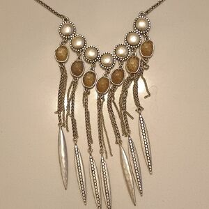 Lucky Brand Silver and Pearl Fringe Necklace